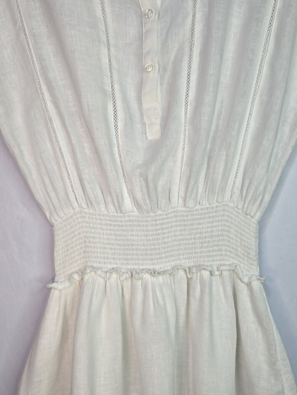 RAILS Size XS Lightweight Crisp White Smocked Waist Tiered Linen Blend Dress - Picture 5 of 12